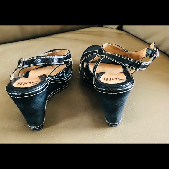 Sofft Women’s 8, Patent Leather Strappy Wedge Heels, Suede Wrapped, GUC - Picture 14 of 16